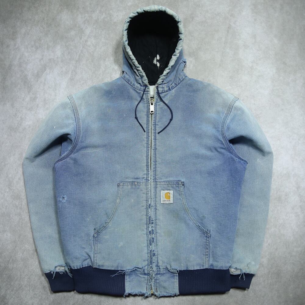 Vintage THRASHED Carhartt JQ1002 Faded Blue Distressed Active Jacket Size Medium